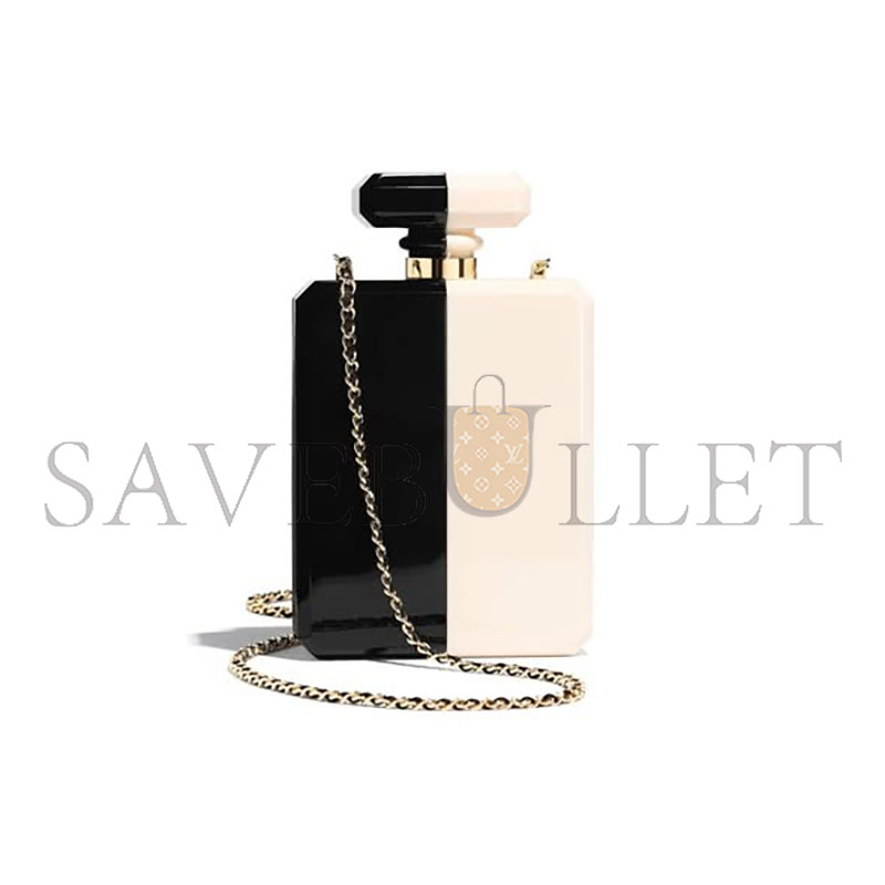 CHANEL MASTER WHITE BLACK PLEXIGLASS PERFUME BOTTLE CLUTCH (20*12*4cm) 